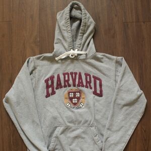 Vintage Grey Embroadered Harvard University Hoodie
